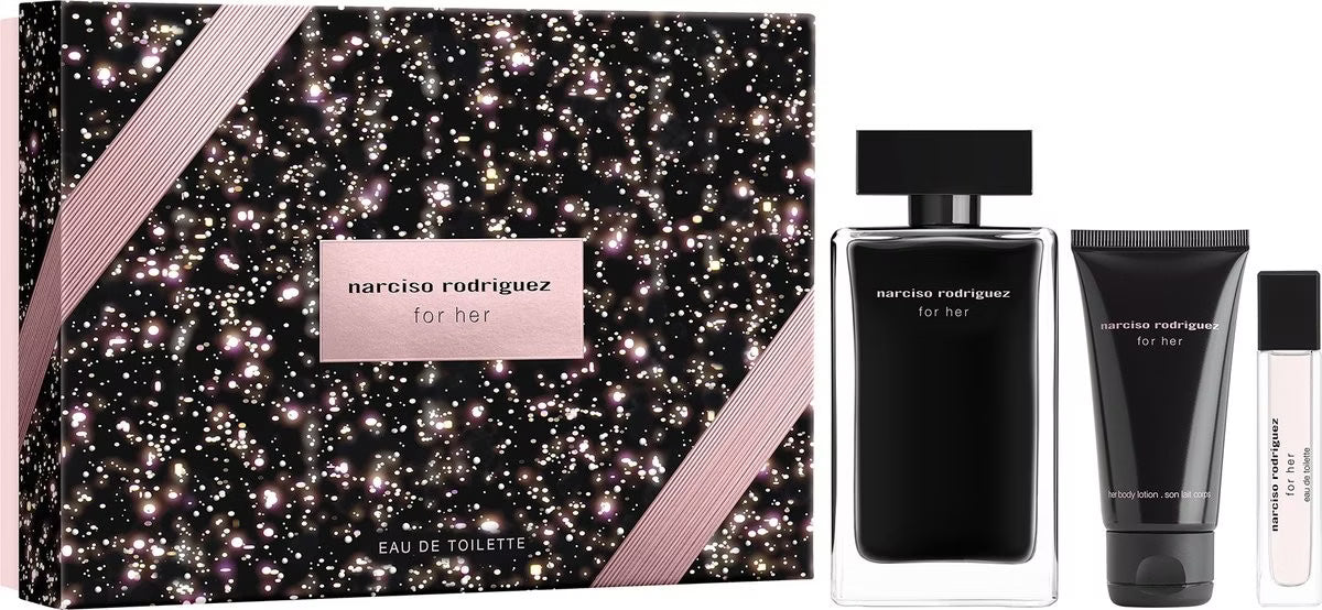 Narciso Rodriguez For Her Eau de Toilette, 100 ml + Narciso Rodriguez For Her Mini Eau de Toilette, 10 ml + Narciso Rodriguez For Her Lozione Corpo, 50 ml.